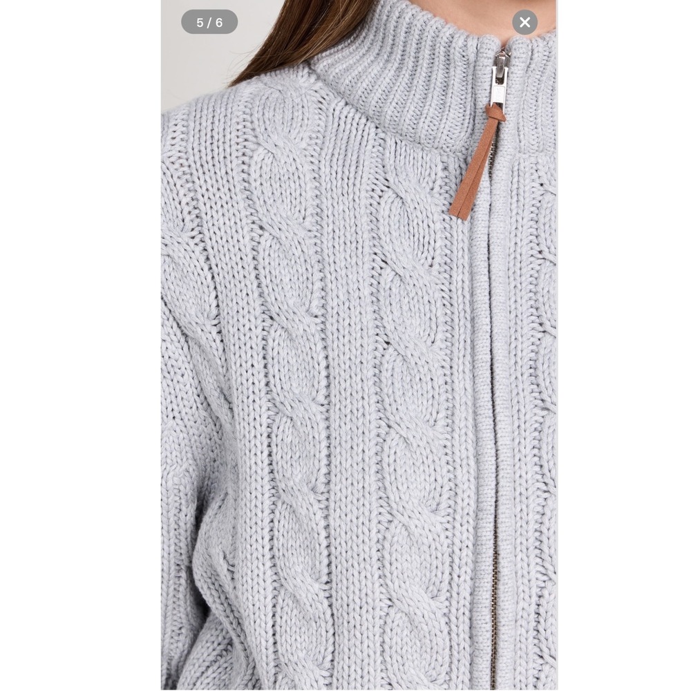 Wyeth Cable Knit Zip Cardigan Sweater Cotton Fisherman Gray Minimalist Mock Neck - Picture 3 of 11